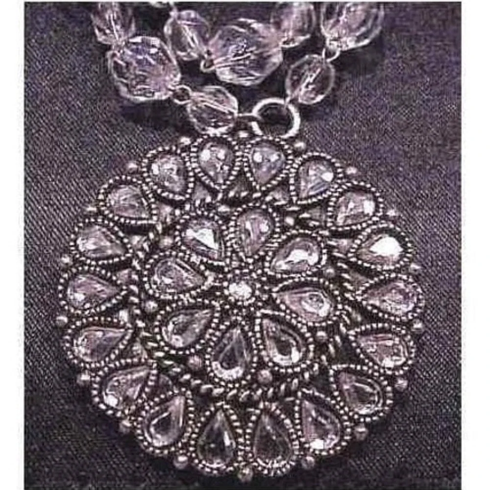 ROBERT ROSE NEW Clear Beaded Rhinestone Pendant Necklace Double Chain Dressy